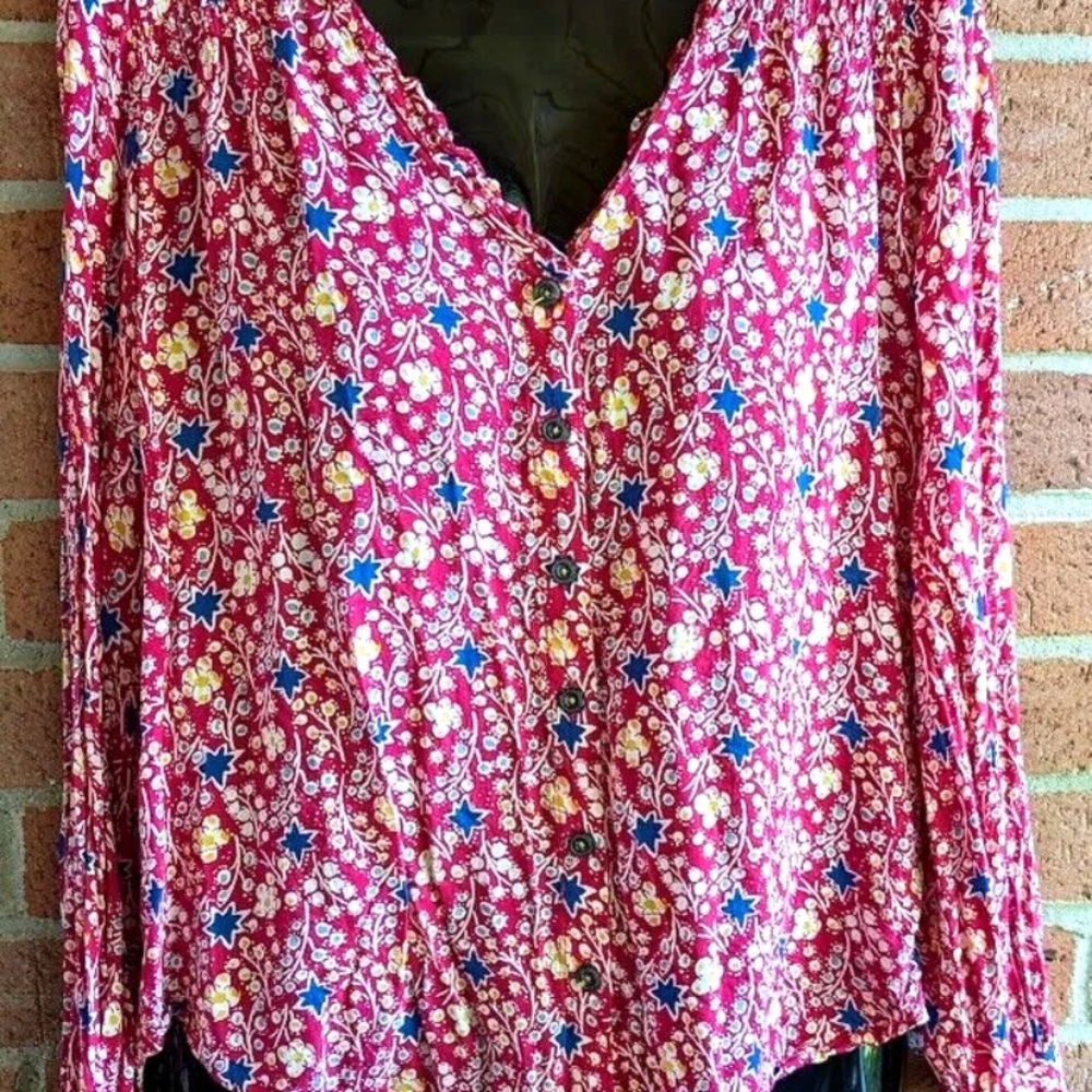 Anthropologie Maeve Pink and Blue Floral Blouse